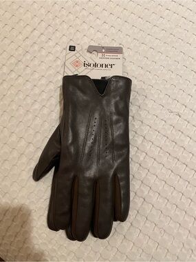 isotoner Men's Genuine Leather Dress Gloves - Dark Brown